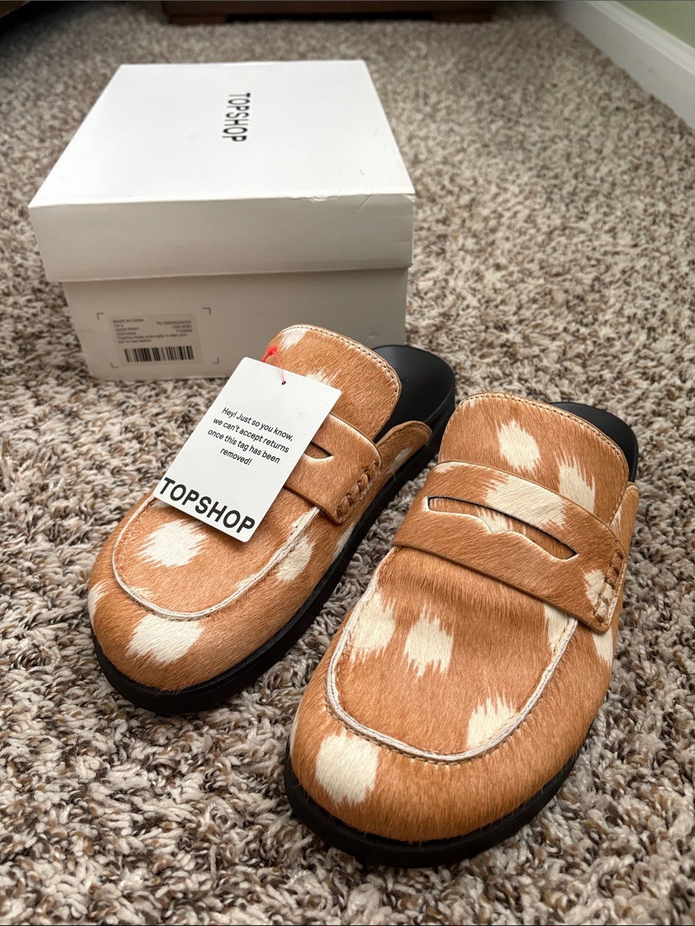 NWT Topshop Addie mule loafer in deer print